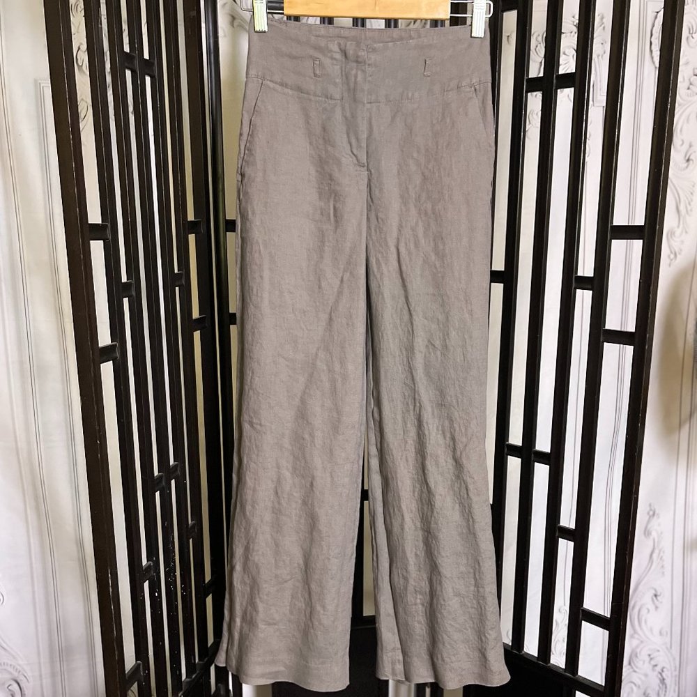 H&M Taupe Linen High Waisted Wide Leg Trousers - Size 2